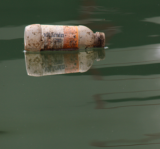 plastic bottle in the river